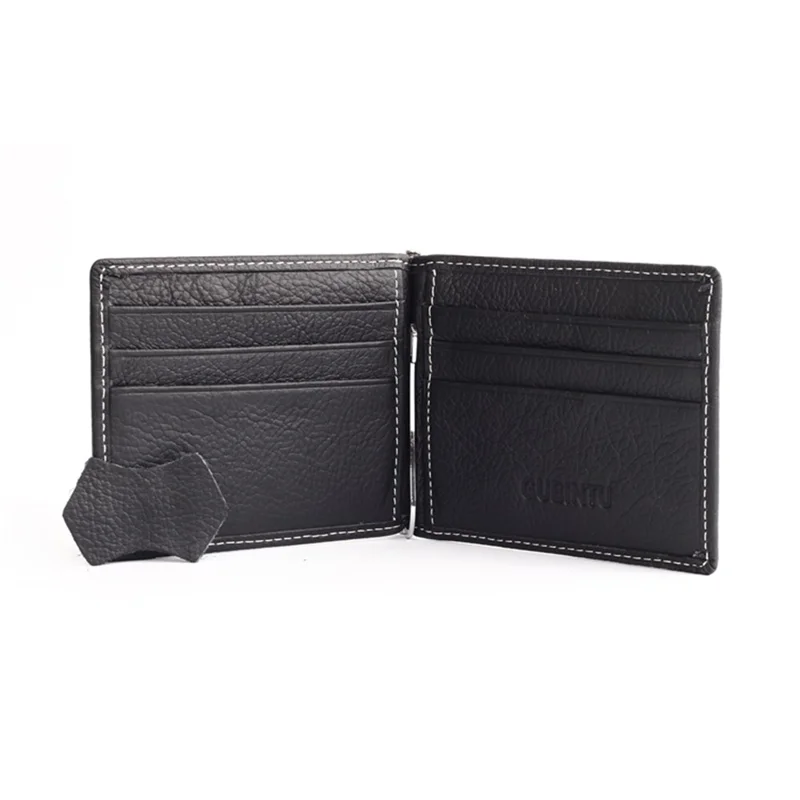 GUBINTU 6018 Men's Bi-fold Top Layer Genuine Leather Purse Short Wallet - Black