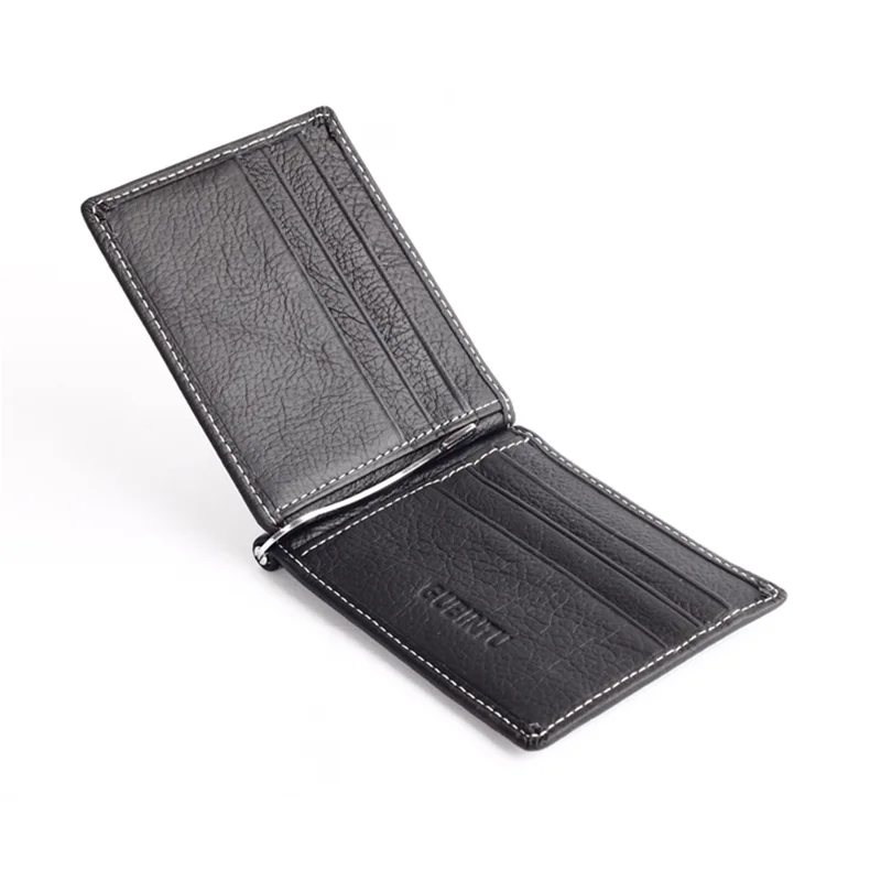 GUBINTU 6018 Men's Bi-fold Top Layer Genuine Leather Purse Short Wallet - Black