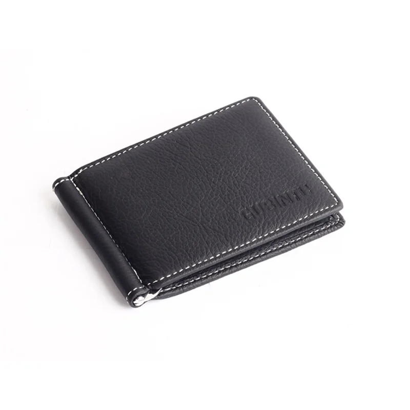GUBINTU 6018 Men's Bi-fold Top Layer Genuine Leather Purse Short Wallet - Black