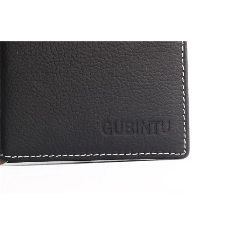 GUBINTU 6018 Men's Bi-fold Top Layer Genuine Leather Purse Short Wallet - Black