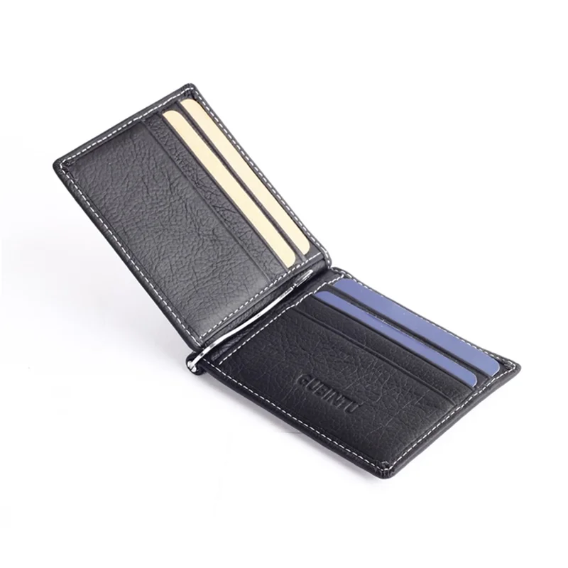 GUBINTU 6018 Men's Bi-fold Top Layer Genuine Leather Purse Short Wallet - Black