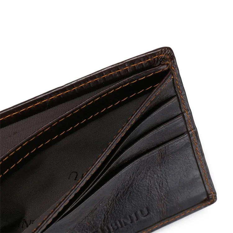 GUBINTU Men's Tri-fold Crazy Horse Texture Magnetproof Genuine Leather Purse Wallet - Coffee