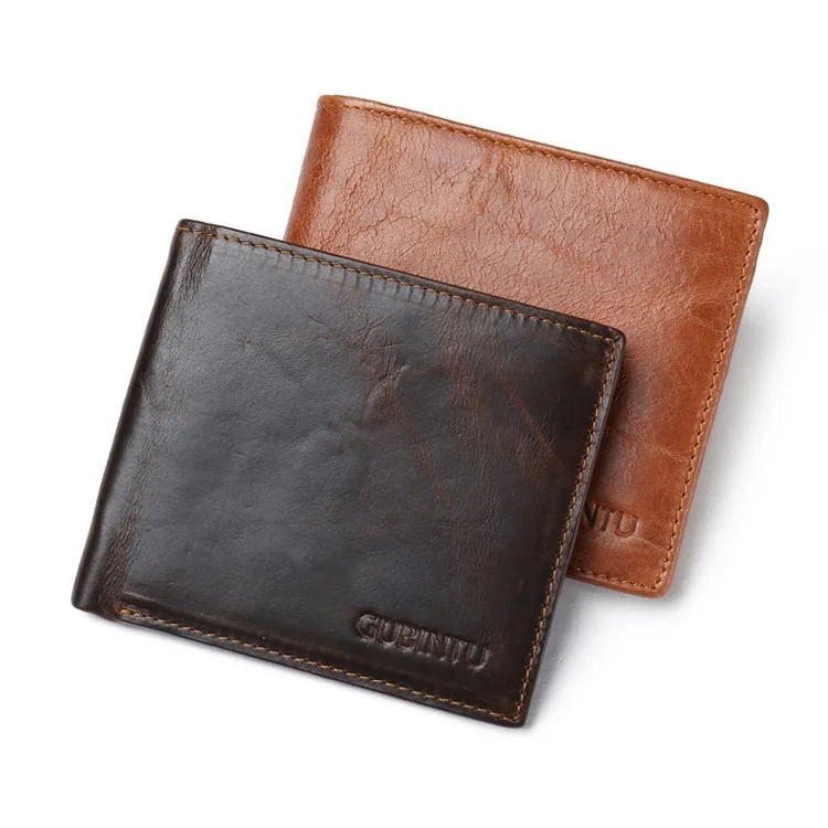 Gubinttu Men's Tri-fold Crazy Horse Texture Magnet Aproof Portafoglio In Vera Pelle - Caffè