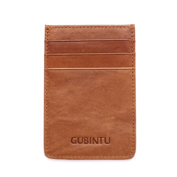 GUBINTU G111 Anti-theft RFID Protected Genuine Leather Credit Card ID Case Money Pocket Holder - Brown