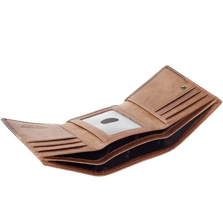JINBAOLAI Bi-color Tri-fold Top Layer Cowhide Leather Short Wallet for Men