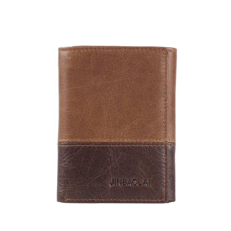 JINBAOLAI Bi-color Tri-fold Top Layer Cowhide Leather Short Wallet for Men