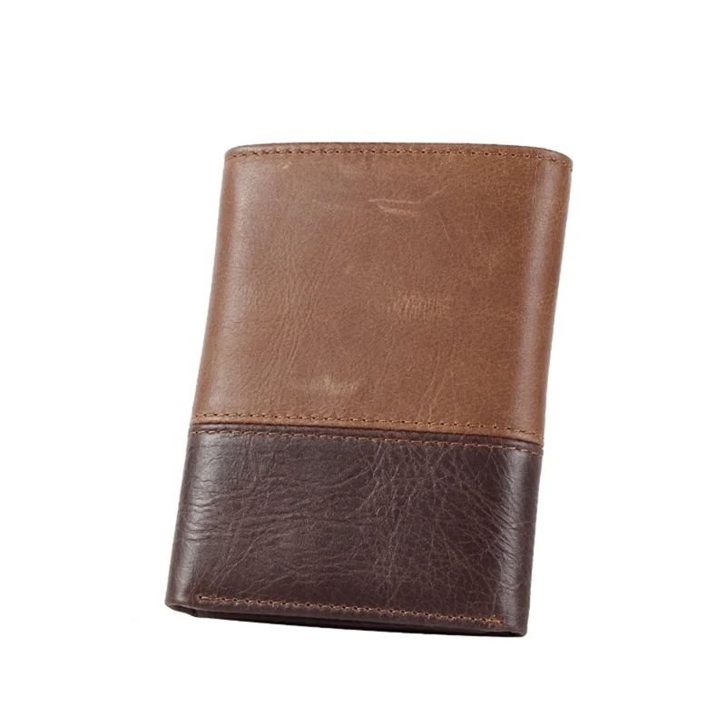 JINBAOLAI Bi-color Tri-fold Top Layer Cowhide Leather Short Wallet for Men