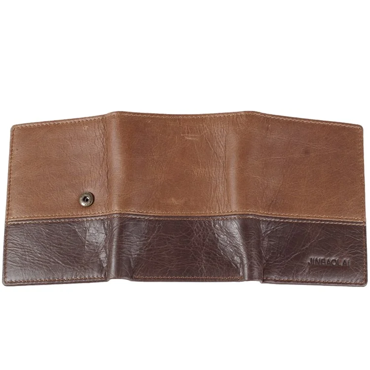 JINBAOLAI Bi-color Tri-fold Top Layer Cowhide Leather Short Wallet for Men