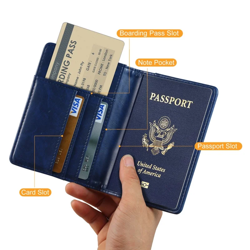 Multi-functional PU Leather Bi-fold Wallet Cover Case Passport Holder - Blue
