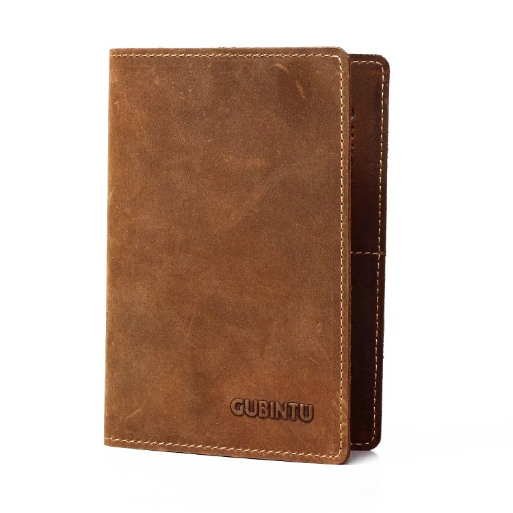 GUBINTU 903 Genuine Leather Passport Credit Card ID Holder for Men - Coffee