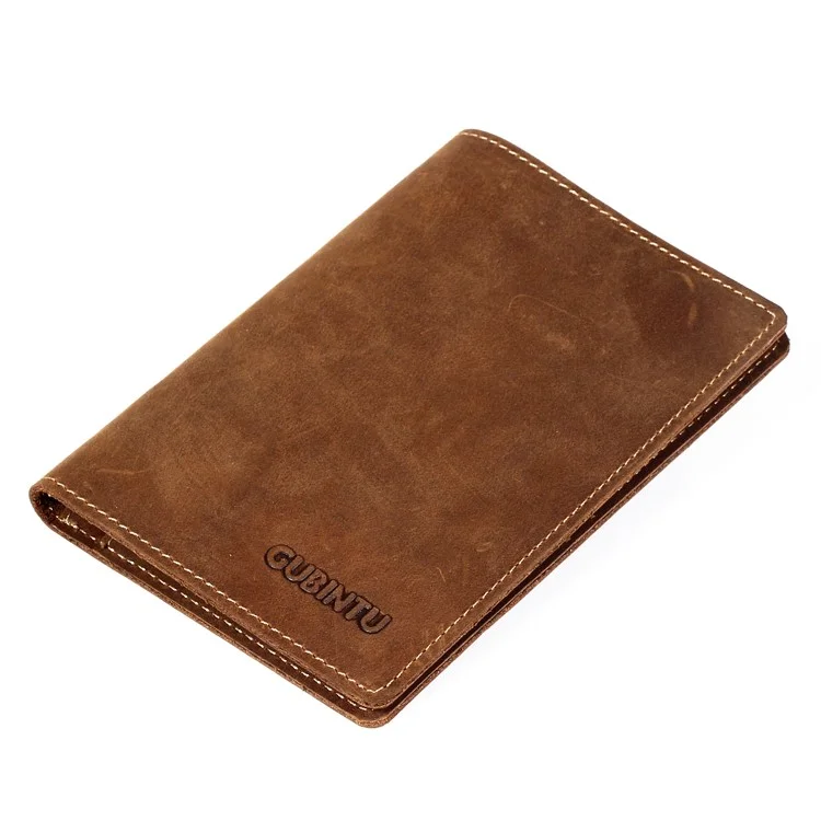 GUBINTU 903 Genuine Leather Passport Credit Card ID Holder for Men - Coffee