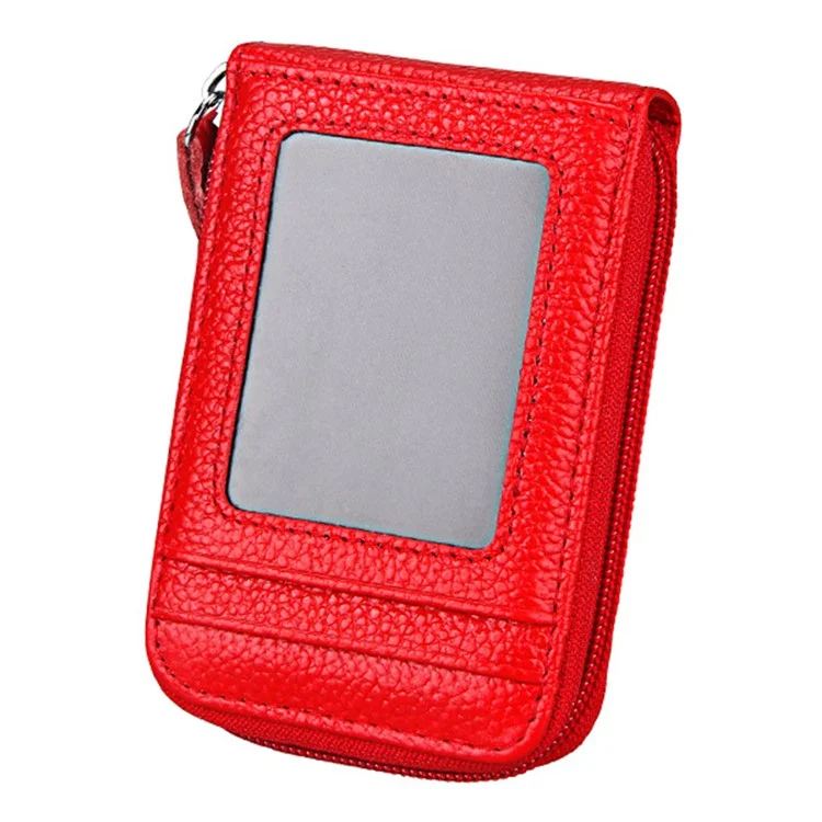 P8003 Women's Vertical Style PU Leather Card Holder Zipper Wallet - Red