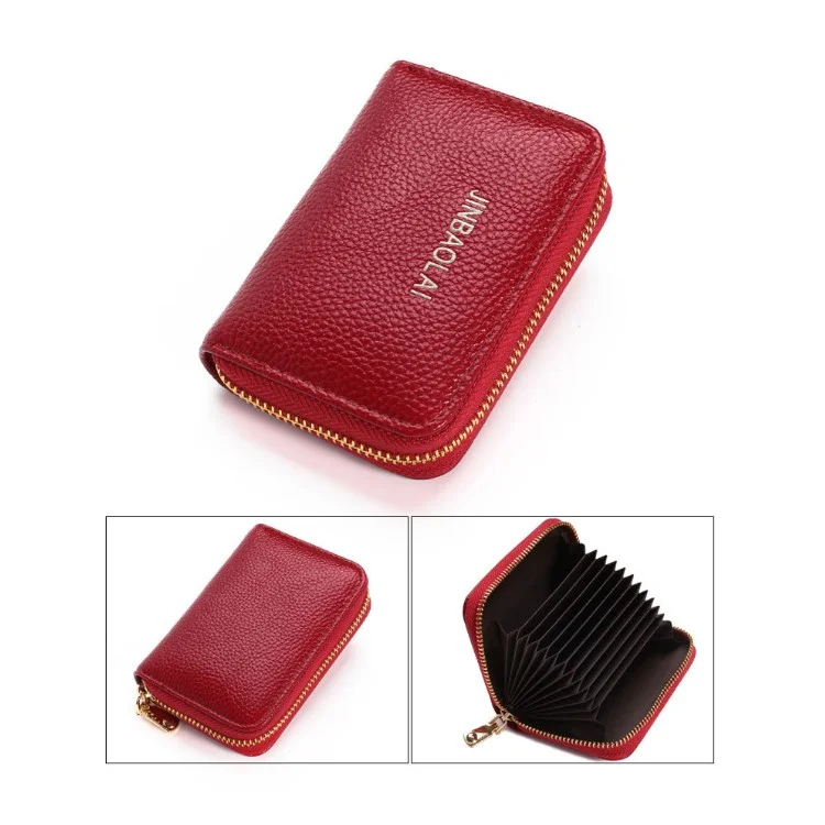 Jinbaolai P8001 Litchi Texture Grande Capacité PU Cuir Plusieurs Supports de Cartes Portefeuille à Glissière - Rouge