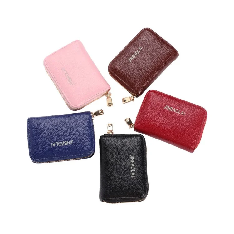 JINBAOLAI P8001 Litchi Texture Large Capacity PU Leather Multiple Card Holders Purse Zipper Wallet - Red