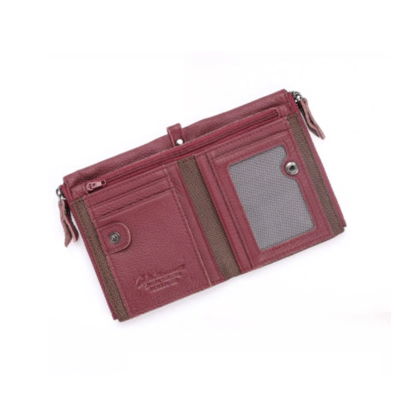Vintage Style Top-layer Cowhide Leather Zipper Wallet Purse Organizer - Red