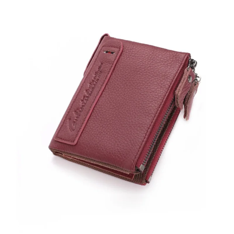 Vintage Style Top-layer Cowhide Leather Zipper Wallet Purse Organizer - Red