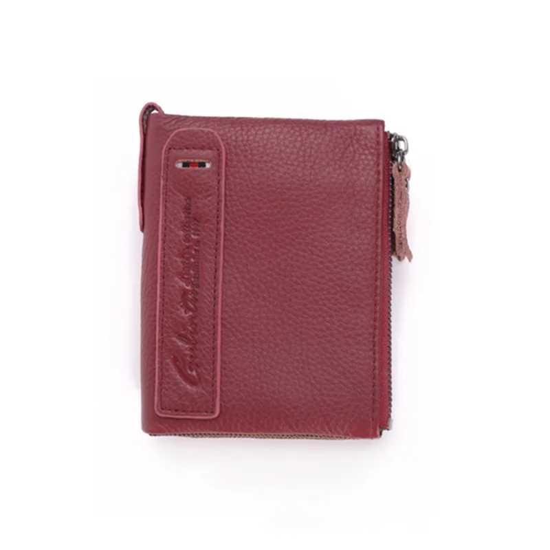 Vintage Style Top-layer Cowhide Leather Zipper Wallet Purse Organizer - Red