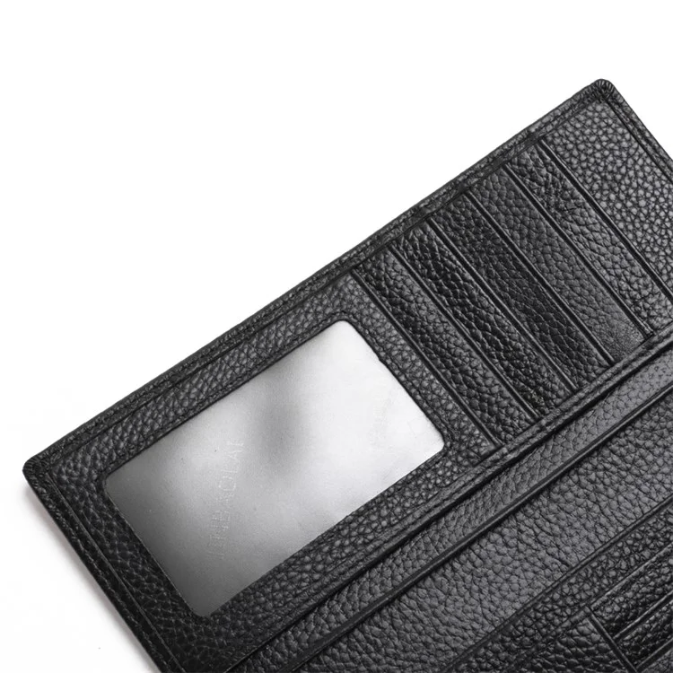 JINBAOLAI Vintage Litchi Texture Top Layer Cowhide Leather Long Wallet for Men - Black