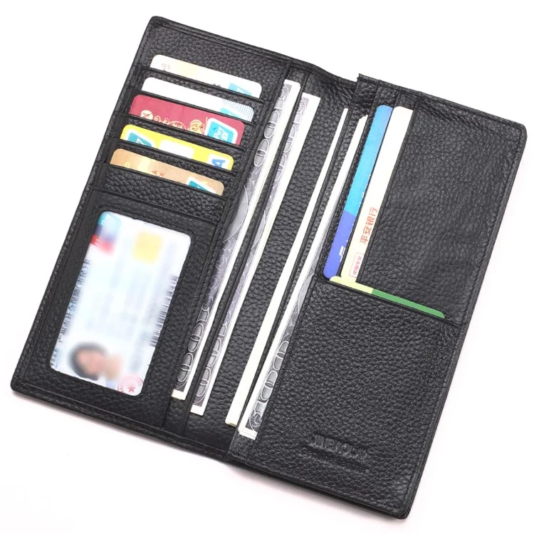 Retro Style Genuine Leather Bi-fold Long Wallet for Men - Black