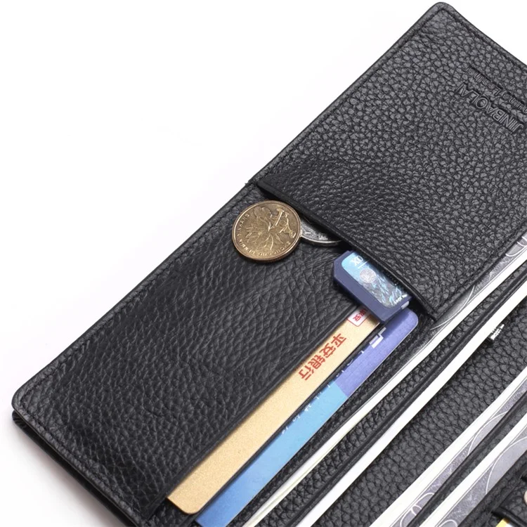 Retro Style Genuine Leather Bi-fold Long Wallet for Men - Black