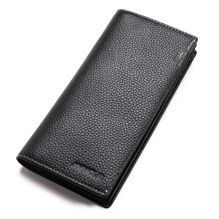 JINBAOLAI Bi-fold Retro Style Litchi Texture Genuine Leather Long Wallet for Men - Black