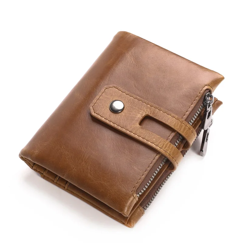 GUBINTU Portafoglio Corto in Pelle Vera con Fibbia - Marrone 