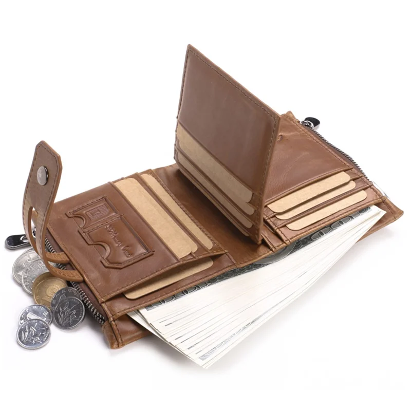 GUBINTU Portafoglio Corto in Pelle Vera con Fibbia - Marrone 