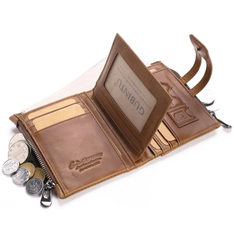 GUBINTU Portafoglio Corto in Pelle Vera con Fibbia - Marrone 