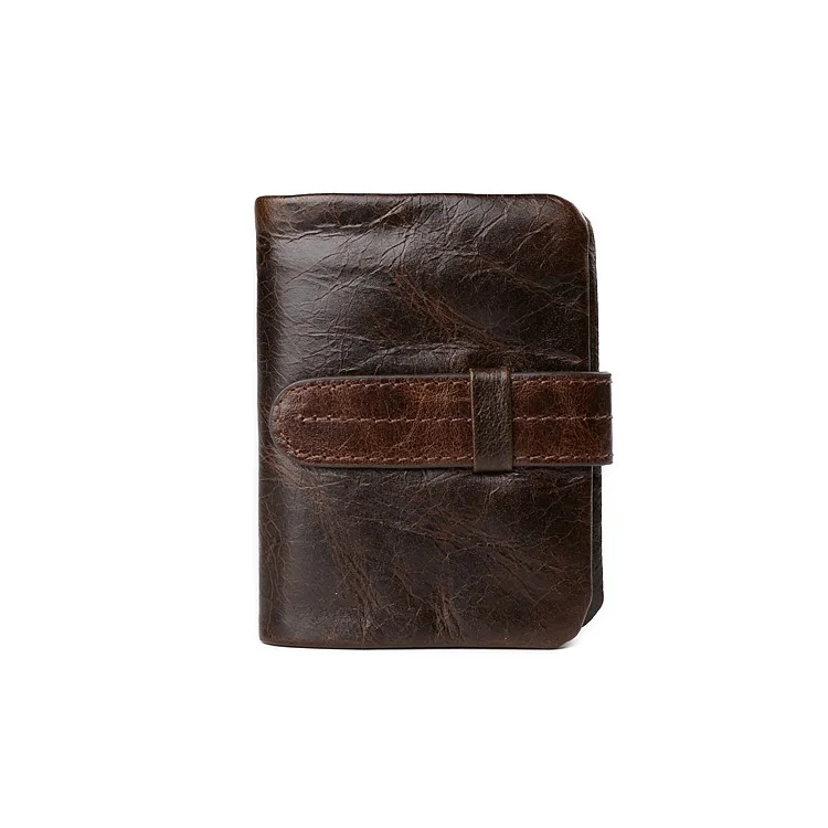 Retro Style Genuine Leather Bi-fold Wallet with Secure Belt