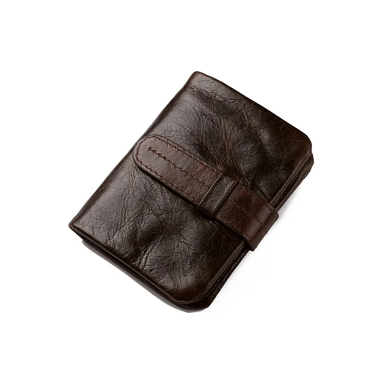 Retro Style Genuine Leather Bi-fold Wallet with Secure Belt