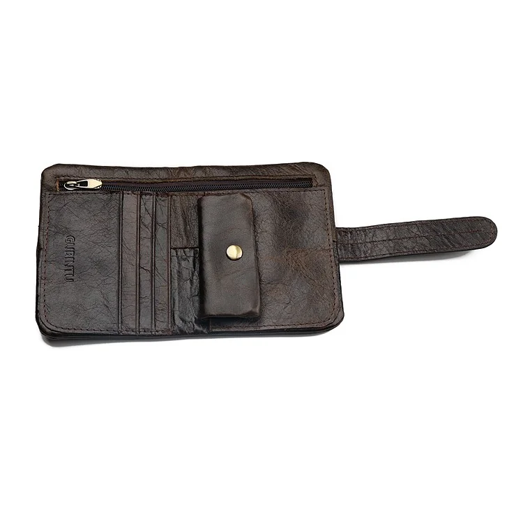 Retro Style Genuine Leather Bi-fold Wallet with Secure Belt