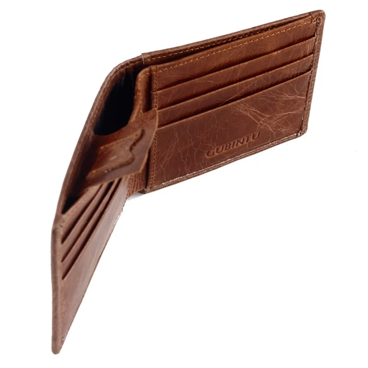 GUBINTU Men's Vintage Style  Short Wallet Top Layer Genuine Leather Bi-fold Purse - Brown