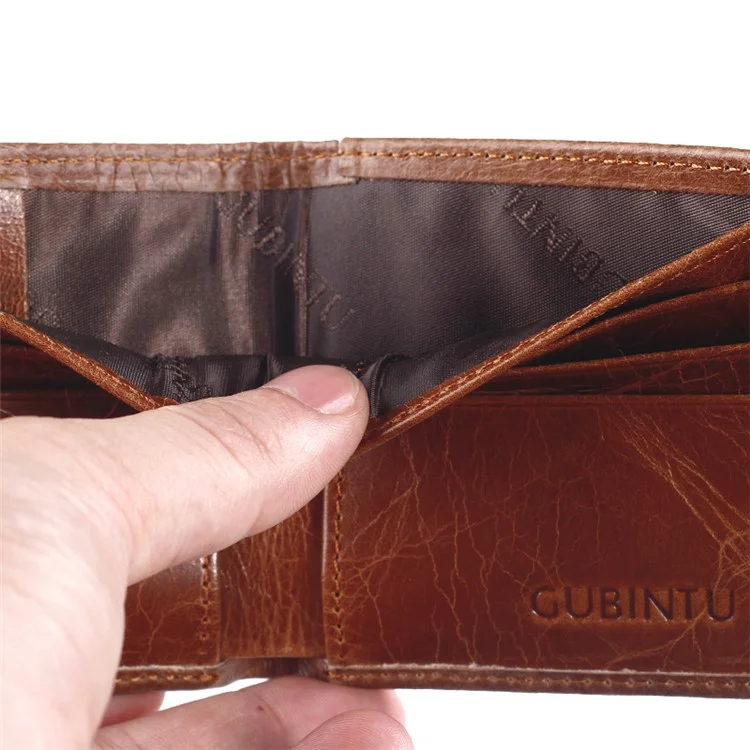 Gubindu Masculina Estilo Vintage Carteira Curta Camada De Couro Genuíno Bolsa Bi-fold - Castanho