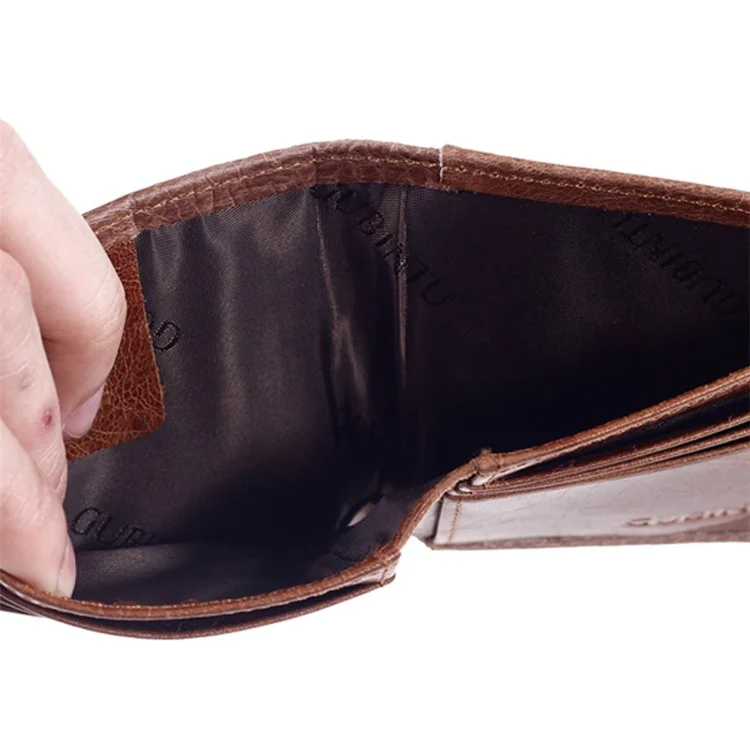 GUBINTU Men's Vintage Style  Short Wallet Top Layer Genuine Leather Bi-fold Purse - Brown