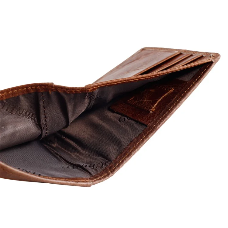 GUBINTU Men's Vintage Style  Short Wallet Top Layer Genuine Leather Bi-fold Purse - Brown