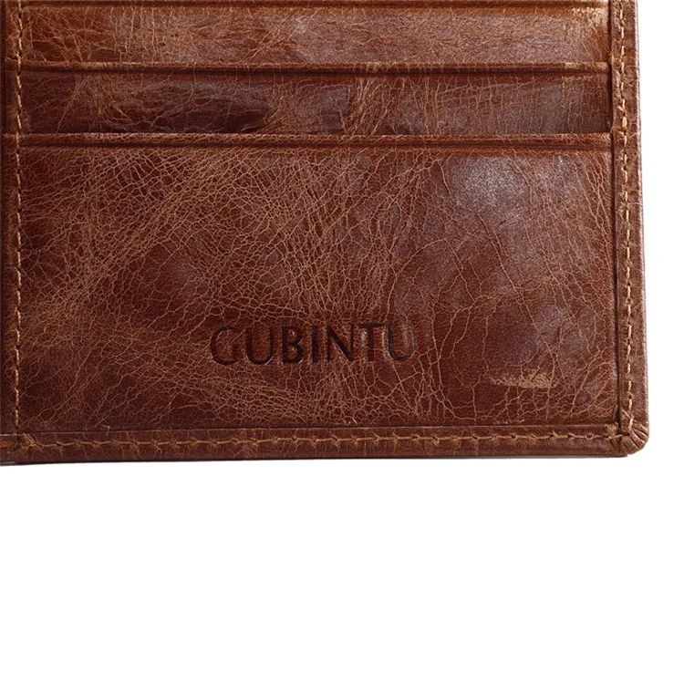 GUBINTU Men's Vintage Style  Short Wallet Top Layer Genuine Leather Bi-fold Purse - Brown