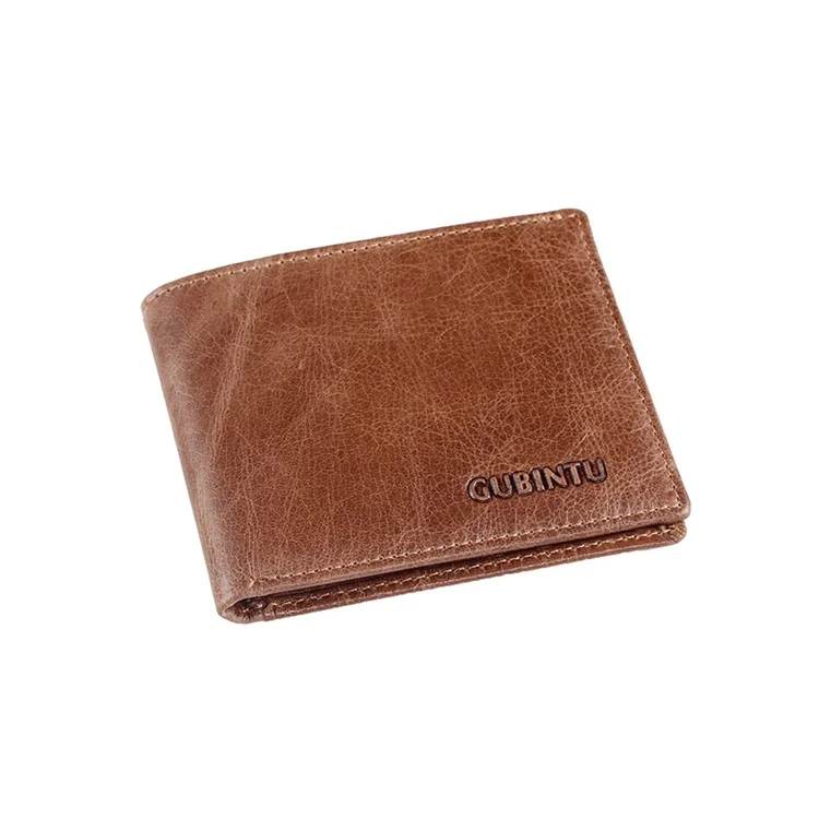 Gubindu Masculina Estilo Vintage Carteira Curta Camada De Couro Genuíno Bolsa Bi-fold - Castanho