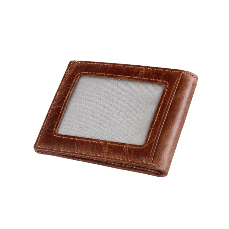 GUBINTU Men's Vintage Style  Short Wallet Top Layer Genuine Leather Bi-fold Purse - Brown