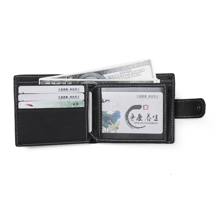 JINBAOLAI Genuine Cowhide Leather Purse Bi-fold Cards Casual Business Wallet for Men - Black