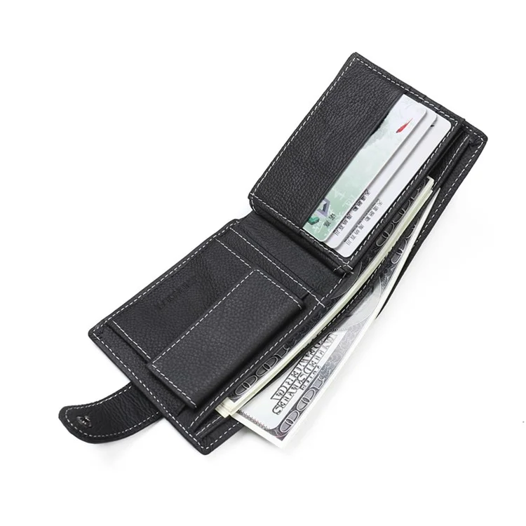 JINBAOLAI Genuine Cowhide Leather Purse Bi-fold Cards Casual Business Wallet for Men - Black