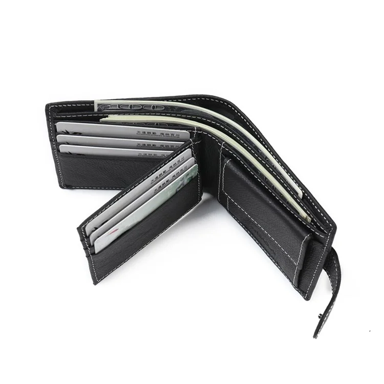 JINBAOLAI Genuine Cowhide Leather Purse Bi-fold Cards Casual Business Wallet for Men - Black
