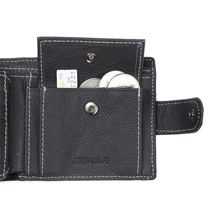 JINBAOLAI Genuine Cowhide Leather Purse Bi-fold Cards Casual Business Wallet for Men - Black