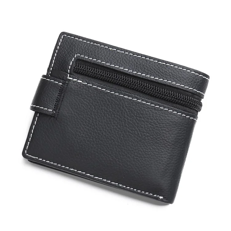 JINBAOLAI Genuine Cowhide Leather Purse Bi-fold Cards Casual Business Wallet for Men - Black
