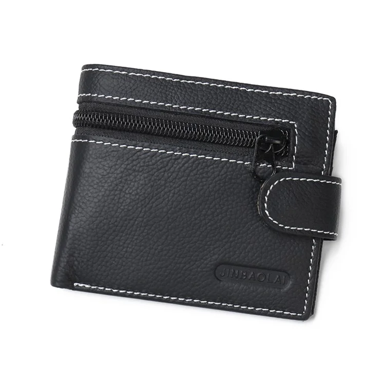 JINBAOLAI Genuine Cowhide Leather Purse Bi-fold Cards Casual Business Wallet for Men - Black