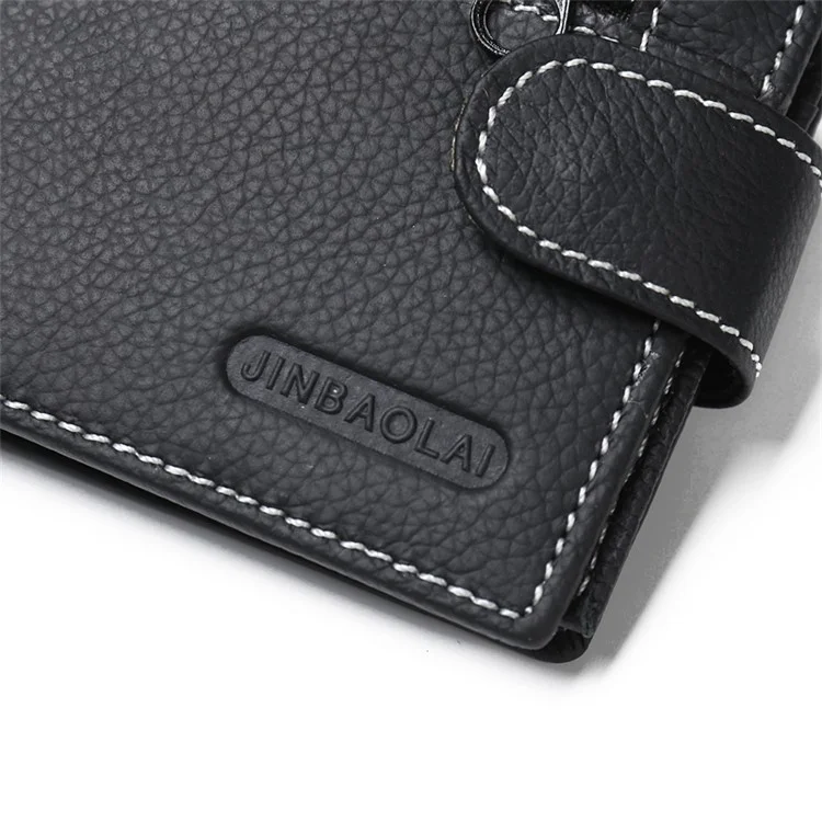 JINBAOLAI Genuine Cowhide Leather Purse Bi-fold Cards Casual Business Wallet for Men - Black