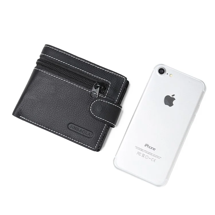 JINBAOLAI Genuine Cowhide Leather Purse Bi-fold Cards Casual Business Wallet for Men - Black