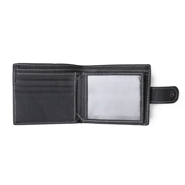 JINBAOLAI Genuine Cowhide Leather Purse Bi-fold Cards Casual Business Wallet for Men - Black