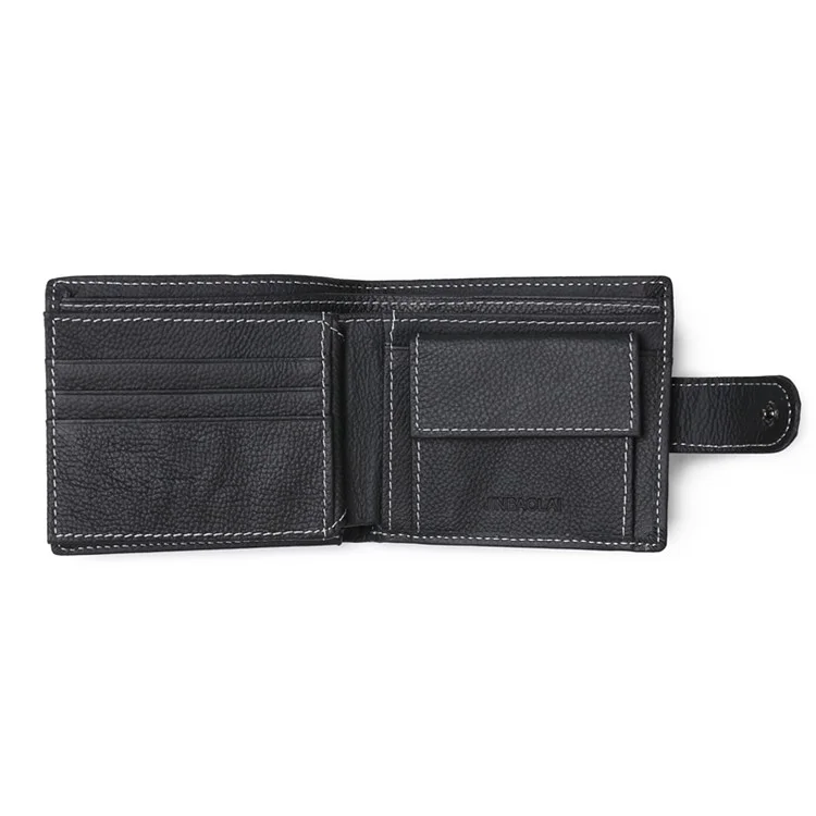 JINBAOLAI Genuine Cowhide Leather Purse Bi-fold Cards Casual Business Wallet for Men - Black
