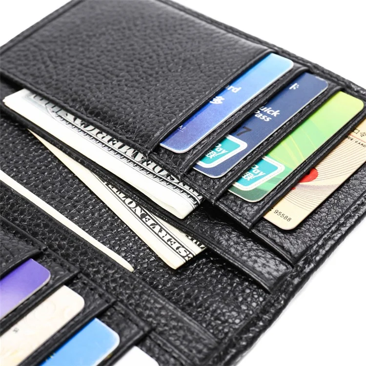 JINBAOLAI Vintage Litchi Texture Genuine Leather Zippered Wallet for Men - Black