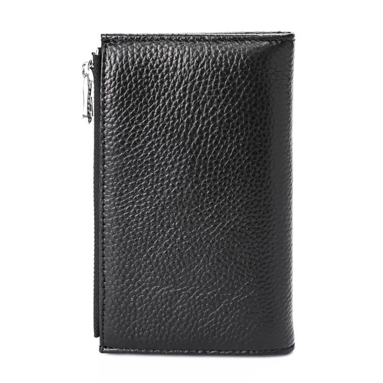 JINBAOLAI Vintage Litchi Texture Genuine Leather Zippered Wallet for Men - Black